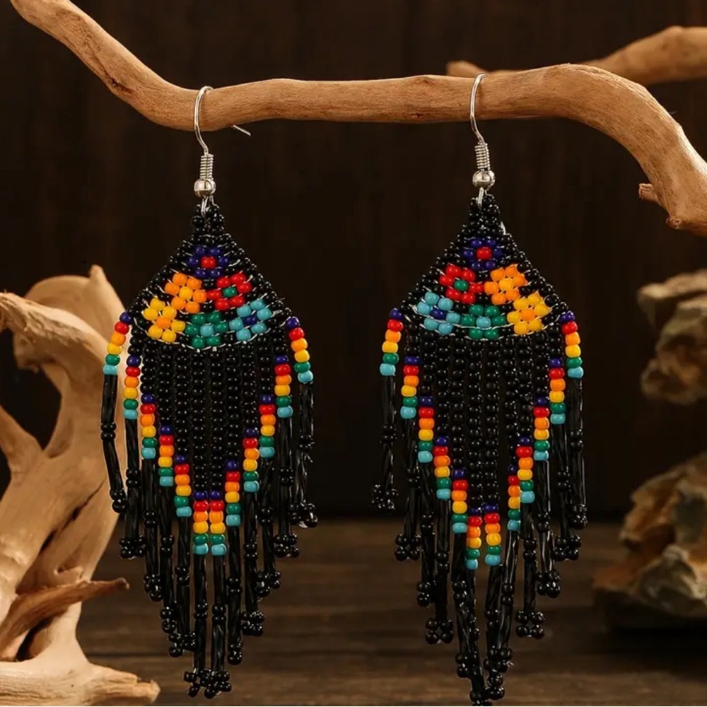 Colorful Beaded Fringe Earrings